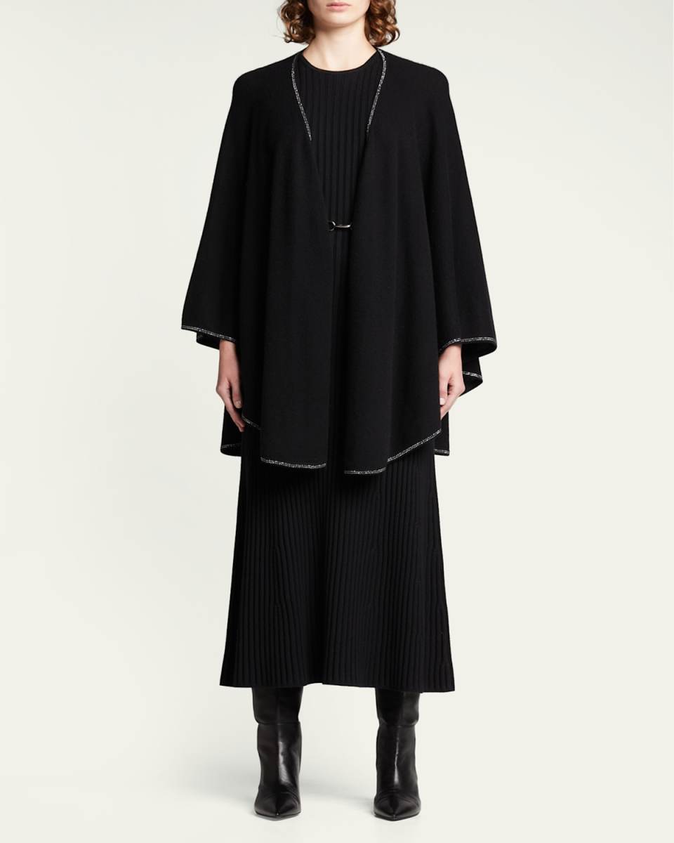Jersey-Knit Cashmere Cape with Stone Placket